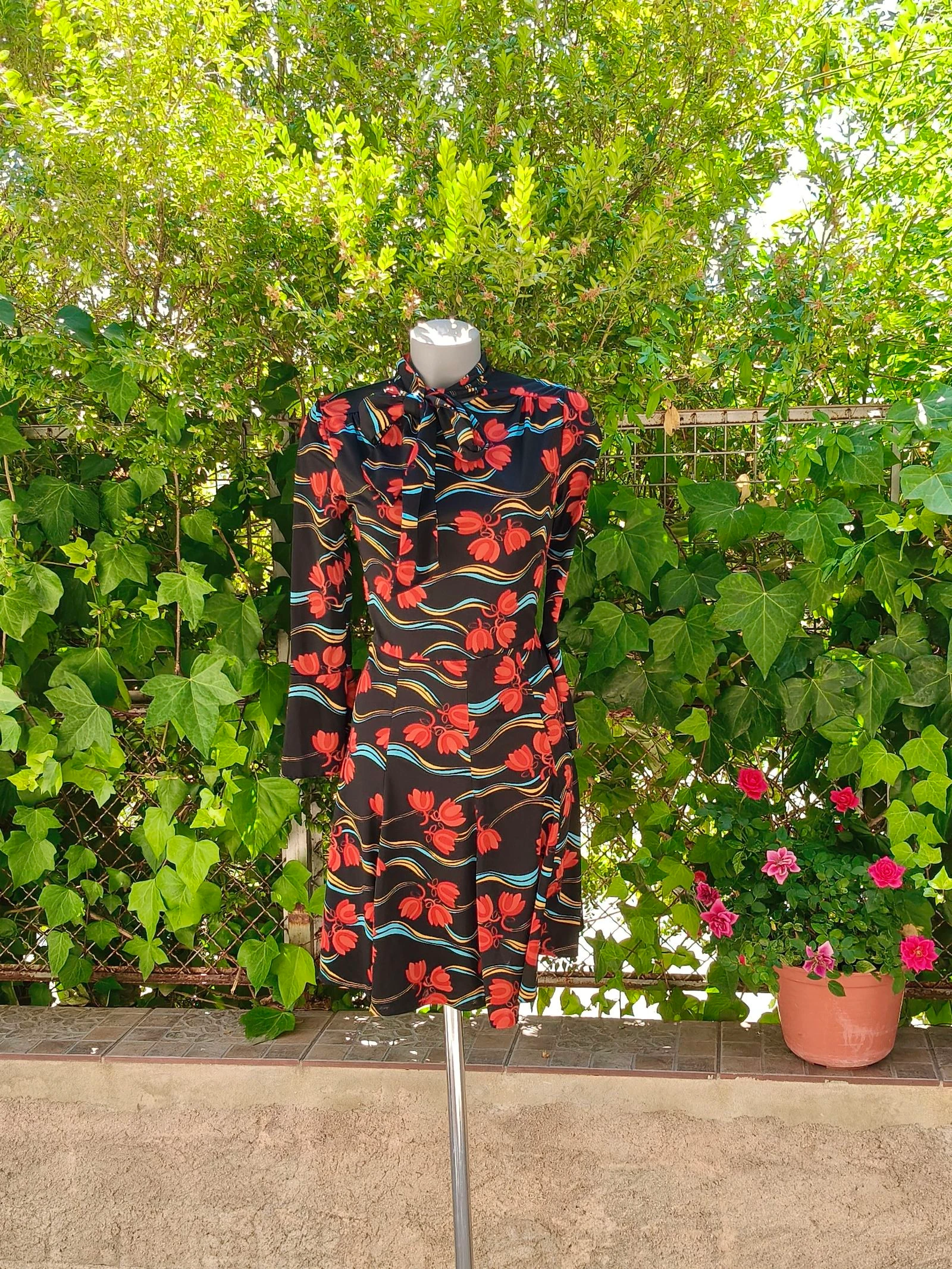Vestido Vintage Floral con Lazo Burca Talla 42
